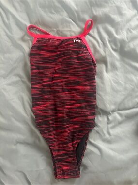 TYR Red and Black Space-Dye One-Piece Swim Suit